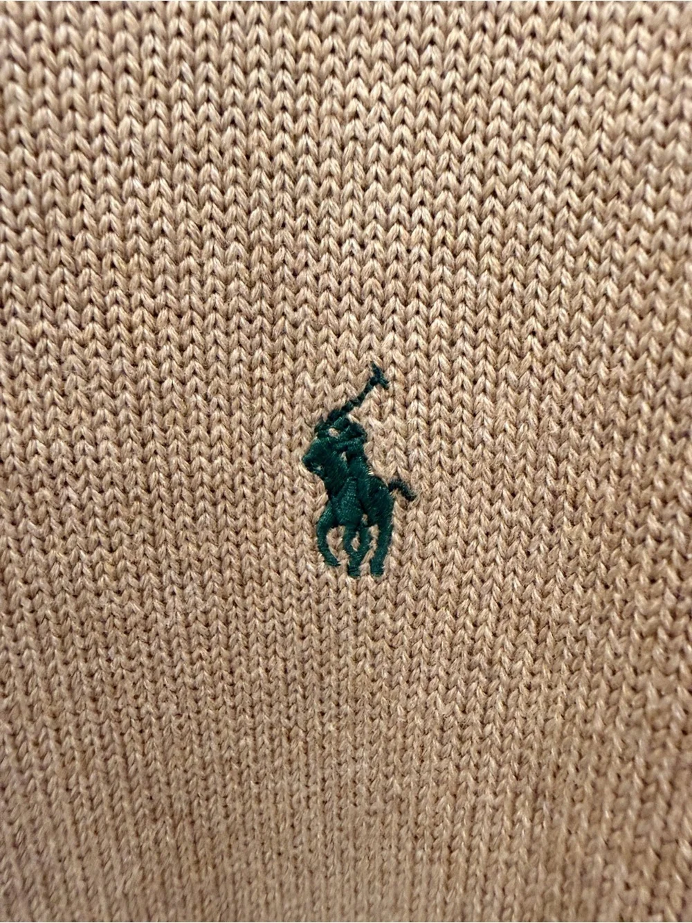 Ralph Lauren Men’s Crewneck Sweater in Beige with Green Polo Logo